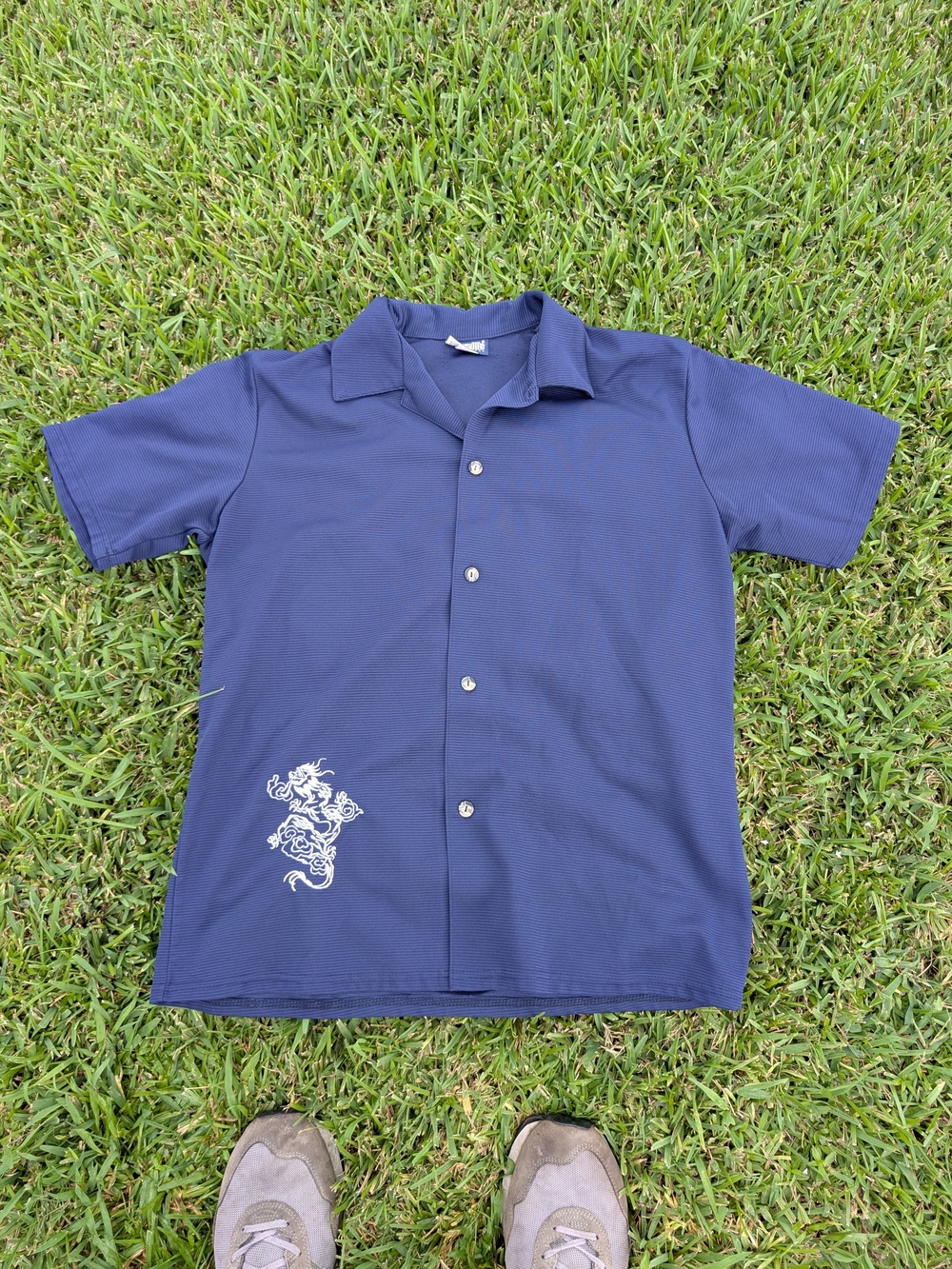 Keneville Short Sleeve Button Shirt Blue Dragon Size M Made in USA